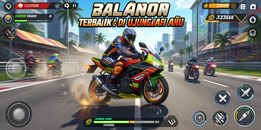 Gameplay seru balapan motor di lintasan yang menantang.