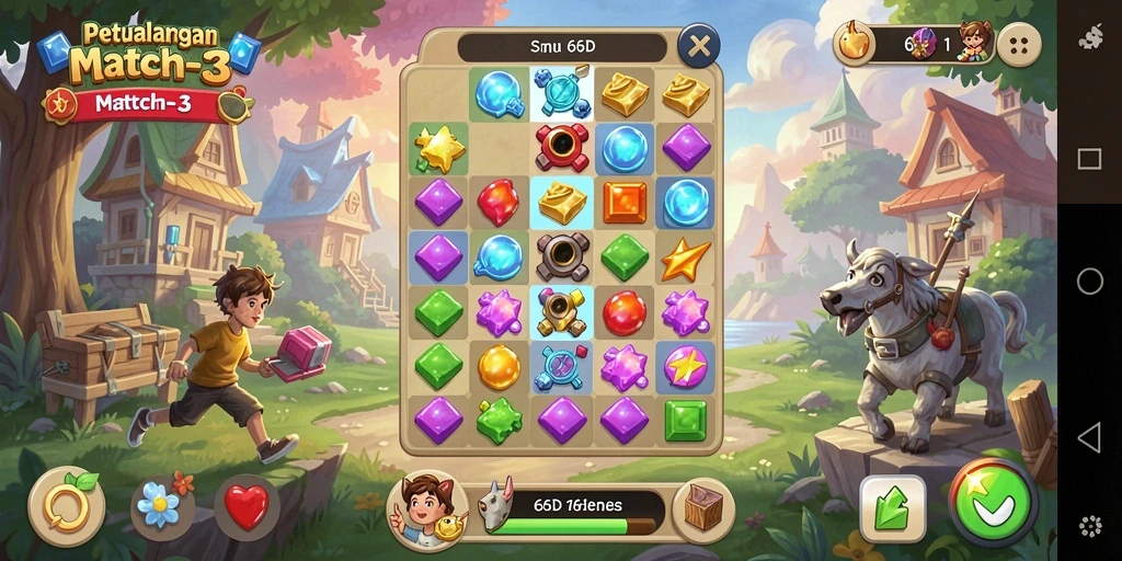 Tampilan gameplay <strong>66D</strong> yang penuh warna dan menantang.