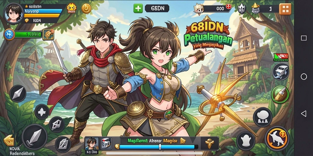 Tampilan gameplay seru di dalam 68IDN dengan karakter Anime.