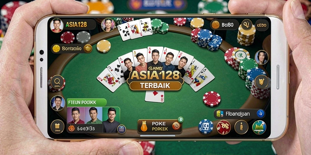 Screenshot gameplay ASIA128 menunjukkan aksi poker yang mendebarkan.