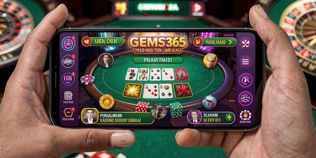 Screenshot GEMS365 menampilkan aksi permainan kasino yang mendebarkan.