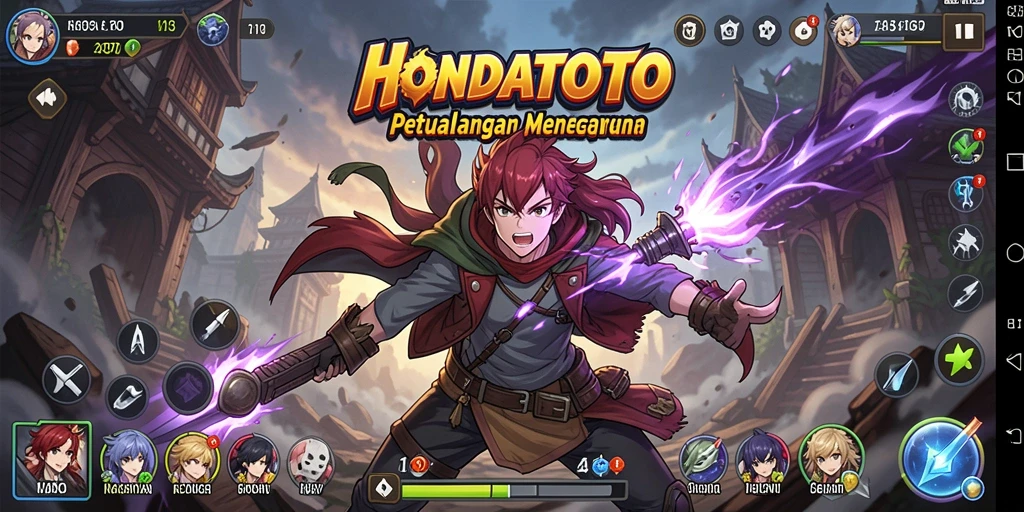 Tampilan gameplay seru HONDATOTO dalam dunia anime yang penuh warna.