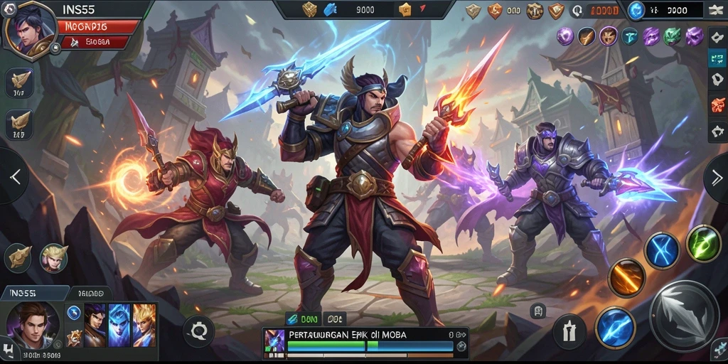 Tangkapan layar gameplay <strong>INS55</strong> yang menunjukkan aksi seru dalam pertempuran MOBA.