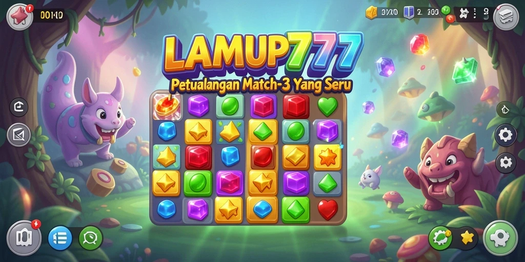 Tampilan gameplay Match-3 LAMPU777 yang penuh warna dan seru.