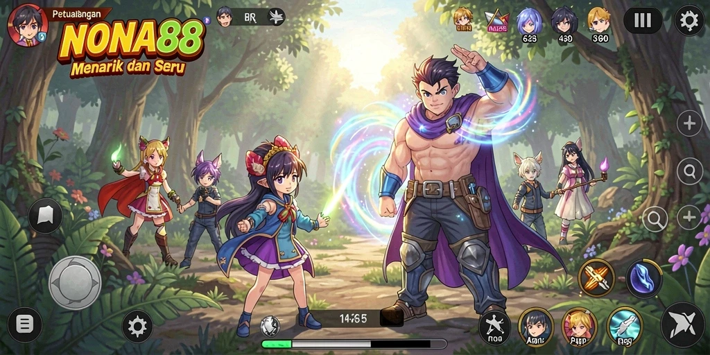 Menampilkan aksi seru dalam game Anime NONA88.