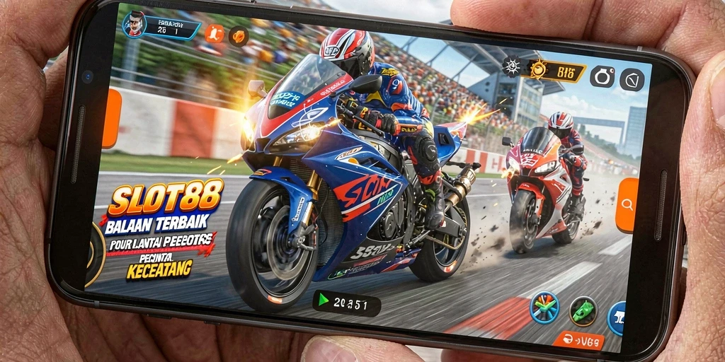 Screenshot menunjukkan intense gameplay balapan motor di SLOT88.
